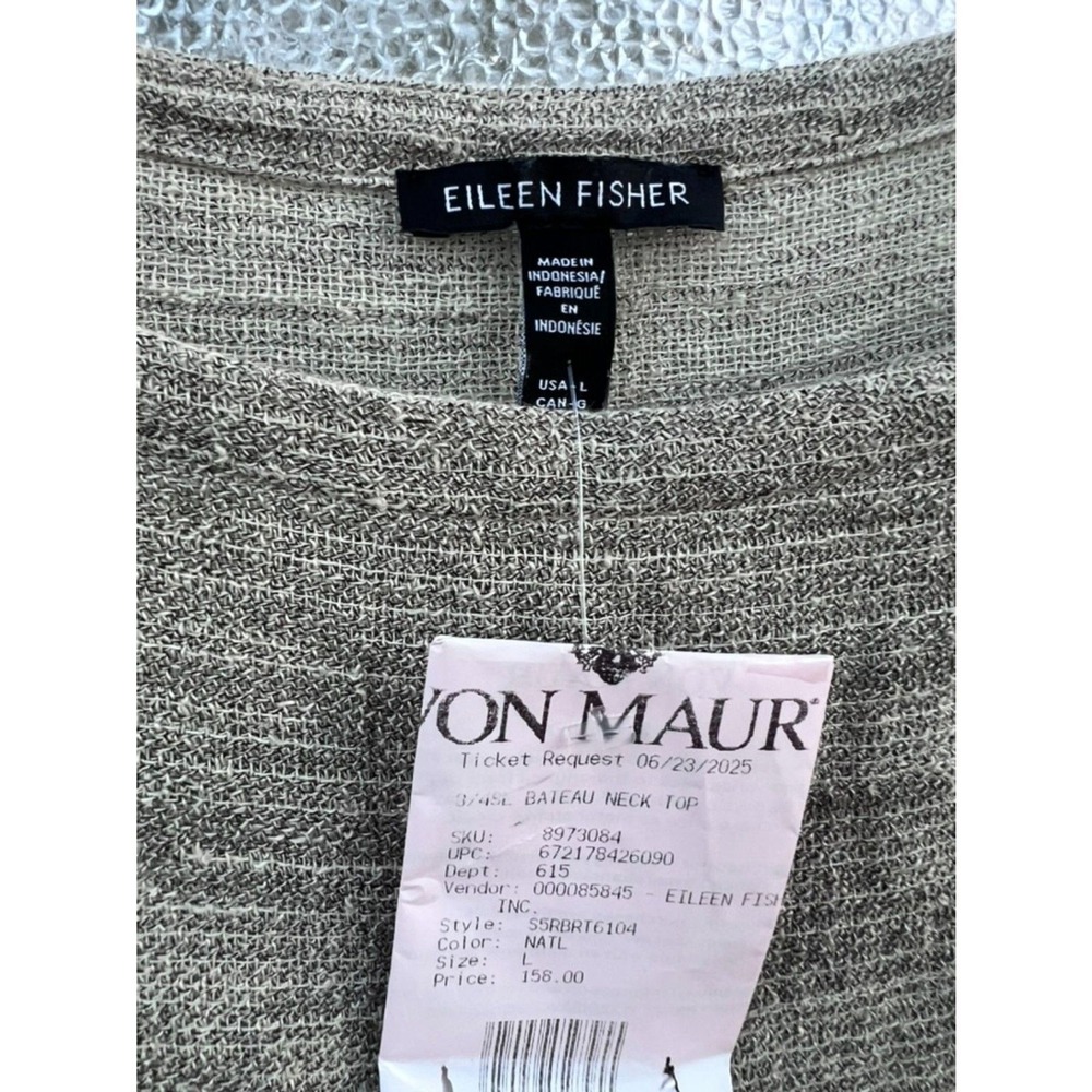 EILEEN FISHER WOMENS‎ TOP SIZE L ORGANIC LINEN/RECYCLED NYLON BLEND BOAT NECK - Picture 3 of 9